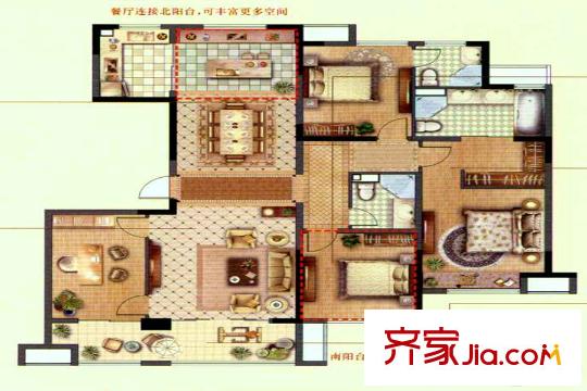 觀湖壹號(hào)6#166平方米朗闊四房D戶型 4室2廳2衛(wèi)1廚