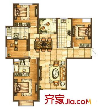 博威黃金海岸一期1#樓B1戶型 4室2廳2衛(wèi)1廚
