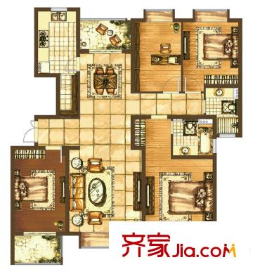 博威黃金海岸一期3#、5#樓B2戶型 4室2廳2衛(wèi)1廚