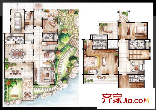 雙湖灣別墅一期雙拼別墅A1戶型 4室2廳4衛(wèi)1廚