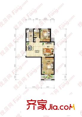 中央廣場(chǎng)三角花園E3戶型 2室2廳1衛(wèi)1廚