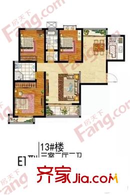湖景花園三期E1戶型 3室2廳2衛(wèi)1廚