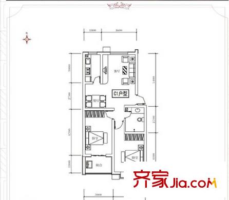 關(guān)城御景苑戶型圖戶型兩室兩廳一衛(wèi) 面積81.24平 2室2廳1衛(wèi)
