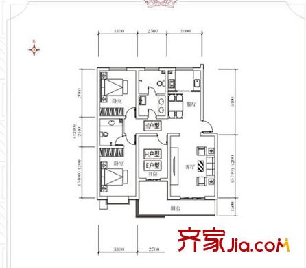 關(guān)城御景苑戶型圖戶型三室兩廳一衛(wèi) 面積131.42平 3室2廳1衛(wèi)
