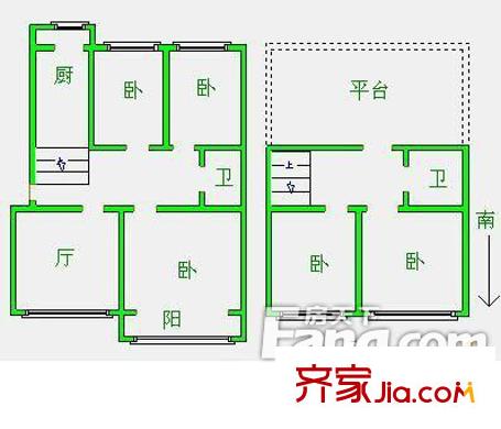 盛華苑戶型圖四室躍層戶型B 4室