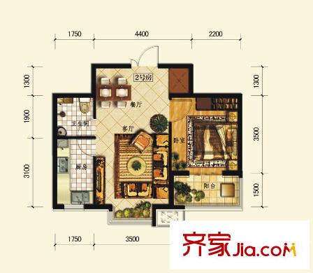 金舍雍景院戶型圖E3戶型 1室1廳1衛(wèi)1廚