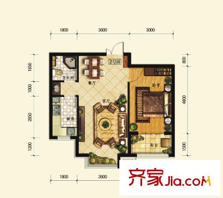 金舍雍景院戶型圖E1戶型 1室1廳1衛(wèi)1廚