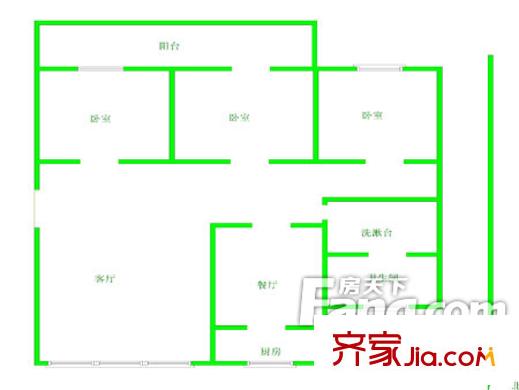 美嶺小區(qū)戶型圖三居14 3室2廳1衛(wèi)1廚