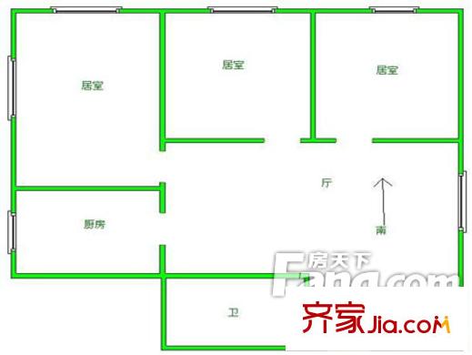 美嶺小區(qū)戶型圖三居6 3室2廳1衛(wèi)1廚