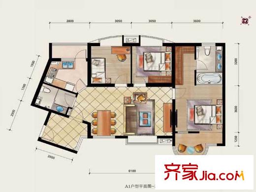 秦皇國(guó)際公寓戶型圖A戶型兩室一廳兩衛(wèi) 2室1廳1衛(wèi)