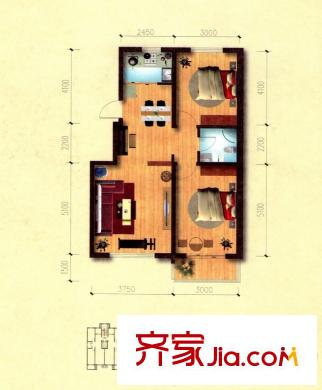 御品星城212/219#2單元01-A戶型85.69平方米 2室2廳1衛(wèi)1廚