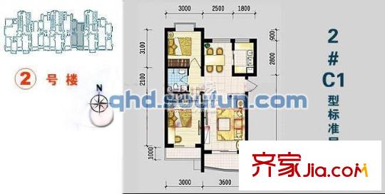 陽光海岸戶型圖戶型圖 2室2廳1衛(wèi)1廚