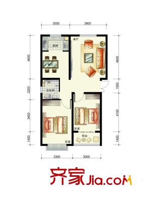 金舍?博賢院戶型圖D戶型 2室2廳1衛(wèi)1廚