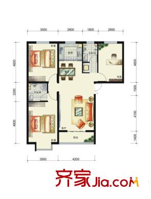 金舍?博賢院戶型圖G戶型 3室2廳2衛(wèi)1廚