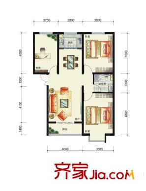 金舍?博賢院戶型圖C戶型 3室2廳1衛(wèi)1廚