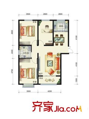 金舍?博賢院戶型圖E戶型 3室2廳1衛(wèi)1廚