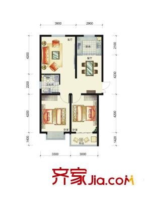 金舍?博賢院戶型圖A戶型 2室2廳1衛(wèi)1廚