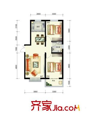 金舍?博賢院戶型圖B戶型 2室2廳1衛(wèi)1廚