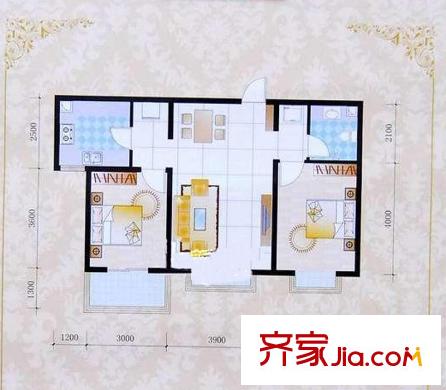 燕大星苑紅樹灣C2戶型 2室2廳1衛(wèi)1廚