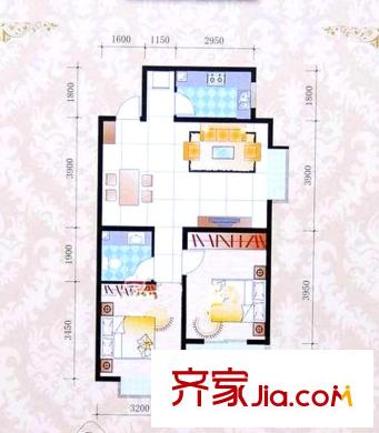 燕大星苑紅樹灣B2戶型 2室2廳1衛(wèi)1廚