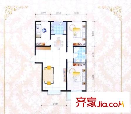 燕大星苑紅樹灣D2戶型 3室2廳1衛(wèi)1廚