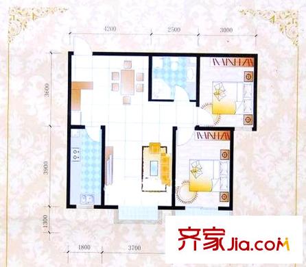 燕大星苑紅樹灣A3戶型 2室2廳1衛(wèi)1廚