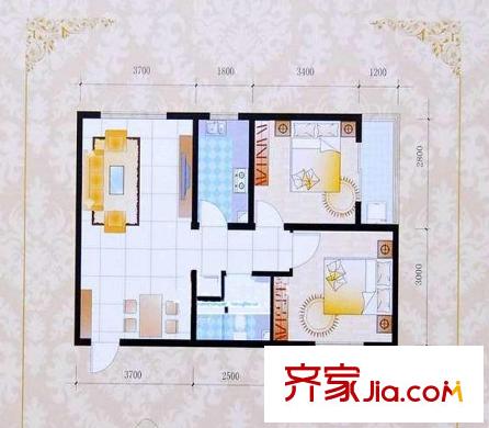 燕大星苑紅樹灣B1戶型 2室2廳1衛(wèi)1廚