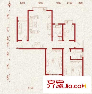 廣順現(xiàn)代城戶型圖3居1 3室2廳2衛(wèi)1廚