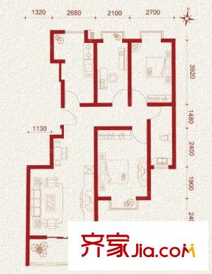 廣順現(xiàn)代城戶型圖3居3 3室2廳2衛(wèi)1廚