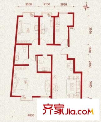 廣順現(xiàn)代城戶型圖3居2 3室2廳2衛(wèi)1廚