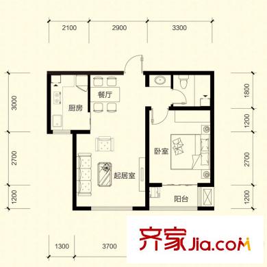 文香府邸B戶型 1室1廳1衛(wèi)1廚