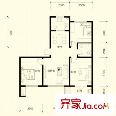 文香府邸E戶型 3室2廳1衛(wèi)