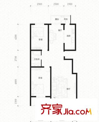 學(xué)府雅緣F-2戶型 2室2廳1衛(wèi)1廚