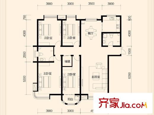 大秦左岸G戶型 4室2廳2衛(wèi)