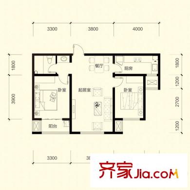 文香府邸C戶型 2室2廳1衛(wèi)1廚