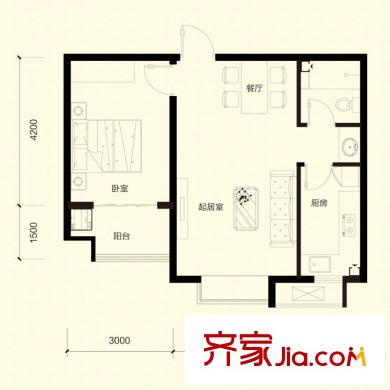 文香府邸G戶型 1室2廳1衛(wèi)1廚