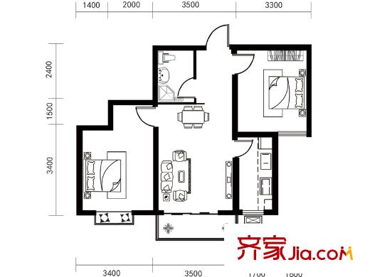 東港家園2號(hào)樓B2戶型 2室1廳1衛(wèi)