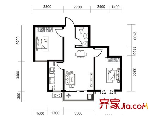 東港家園2號(hào)樓B3戶型 2室2廳1衛(wèi)