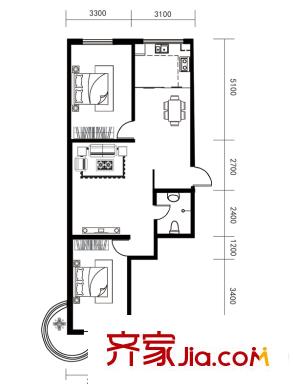 東港家園2號(hào)樓B1戶型 2室2廳1衛(wèi)