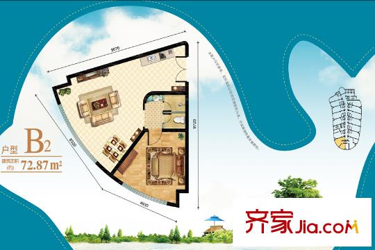 金夢海灣8號B2戶型 1室1廳1衛(wèi)1廚