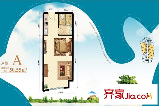 金夢海灣8號A戶型 1室1廳1衛(wèi)1廚