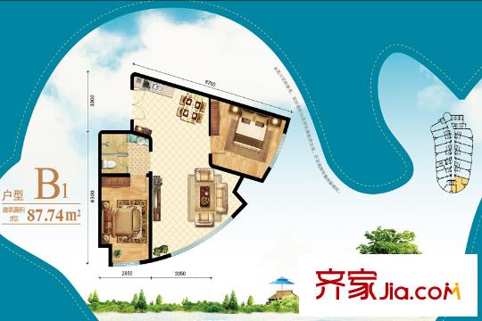 金夢海灣8號B1戶型 2室1廳1衛(wèi)1廚