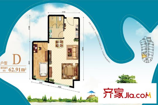 金夢海灣8號D戶型 1室1廳1衛(wèi)1廚