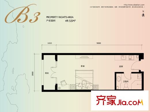 榮盛?一杯瀾B(tài)3戶型 1室1廚