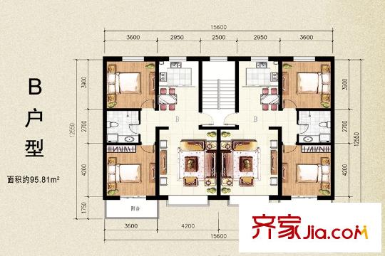祥和馨筑B戶型 2室1廳1衛(wèi)1廚