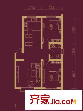博維水映華廷5#E戶型 2室2廳1衛(wèi)1廚