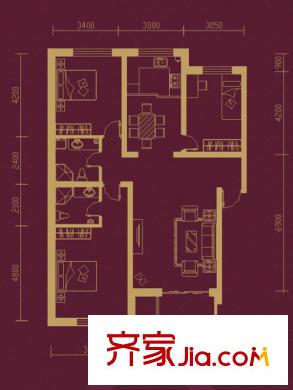 博維水映華廷2#A戶型 3室2廳2衛(wèi)1廚