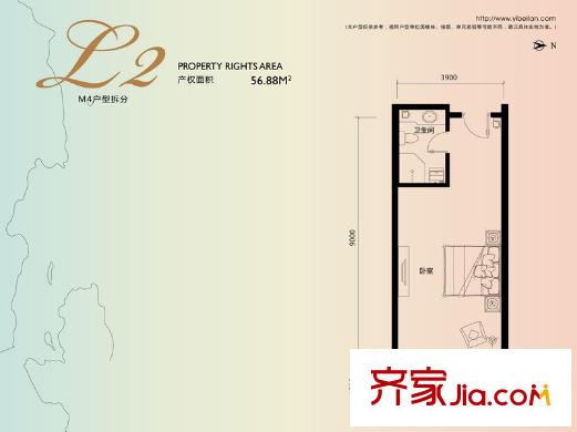 榮盛?一杯瀾L2(M4拆分)戶型 1室1衛(wèi)