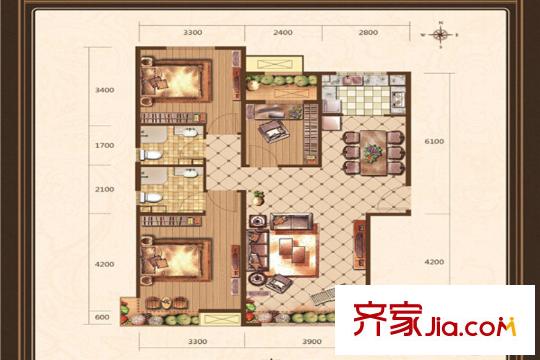 湯河銘筑5#6#10#F1戶型 3室2廳2衛(wèi)1廚