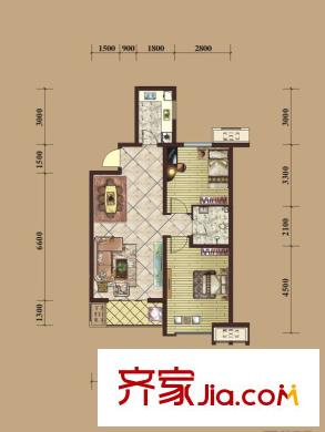 紫金嘉府C區(qū)B2＇戶型 2室2廳1衛(wèi)1廚